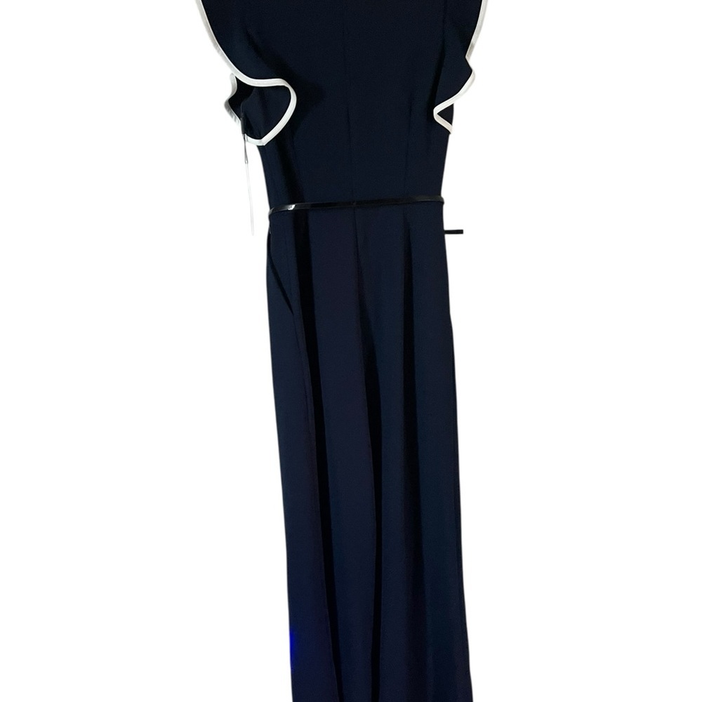NWT Calvin Klein Navy White Accents Belted Wide Leg Jumpsuit Women Size 4 - Picture 3 of 9